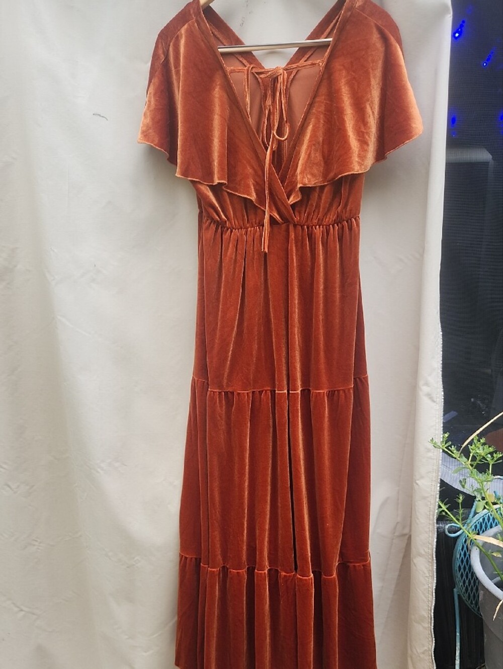 Simple Velvet Maxi Dress in Rust Orange - Picture 2 of 5